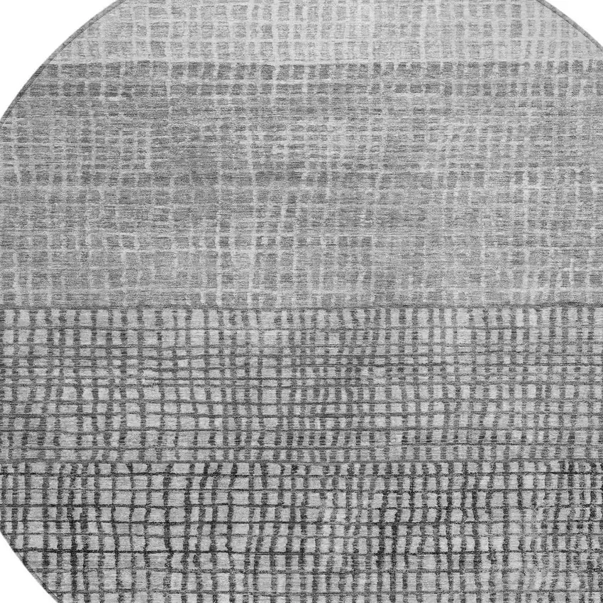 8' Gray And Silver Round Geometric Washable Indoor Outdoor Area Rug Photo 4