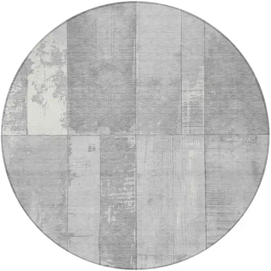 8' Gray And Silver Round Geometric Washable Indoor Outdoor Area Rug Photo 4