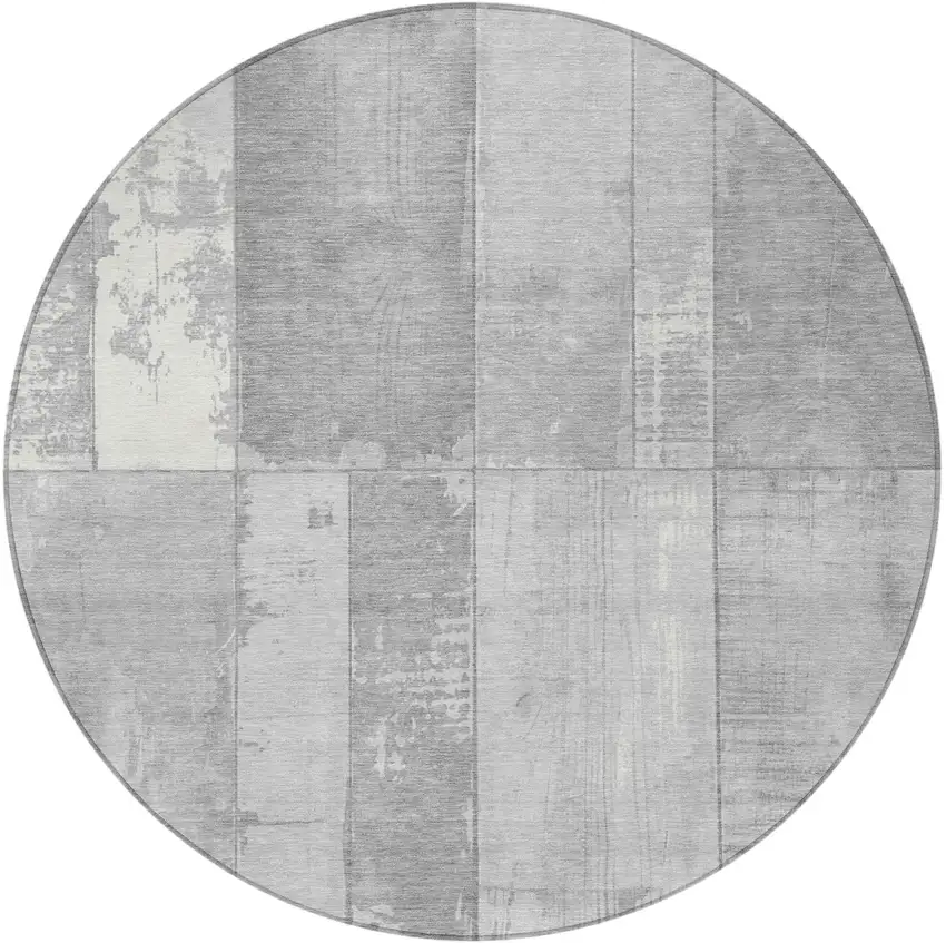 8' Gray And Silver Round Geometric Washable Indoor Outdoor Area Rug Photo 4