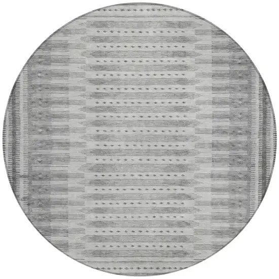 8' Gray And Silver Round Geometric Washable Indoor Outdoor Area Rug Photo 3