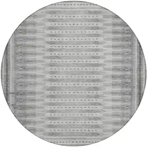 Photo of 8' Gray And Silver Round Geometric Washable Indoor Outdoor Area Rug