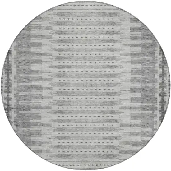 8' Gray And Silver Round Geometric Washable Indoor Outdoor Area Rug Photo 1