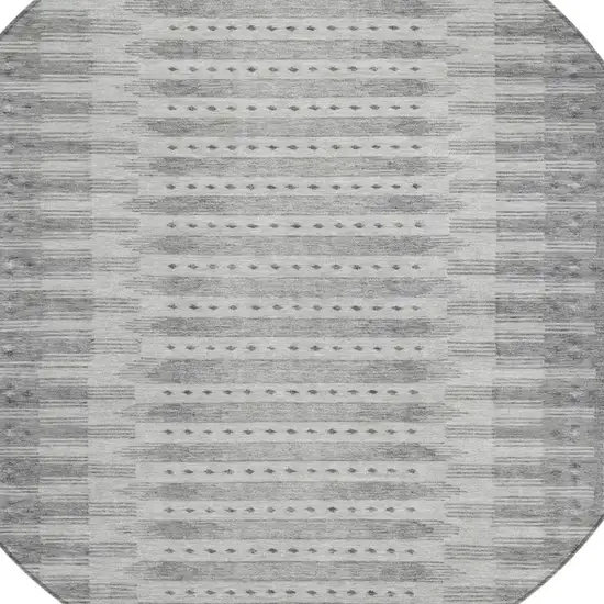 8' Gray And Silver Round Geometric Washable Indoor Outdoor Area Rug Photo 4