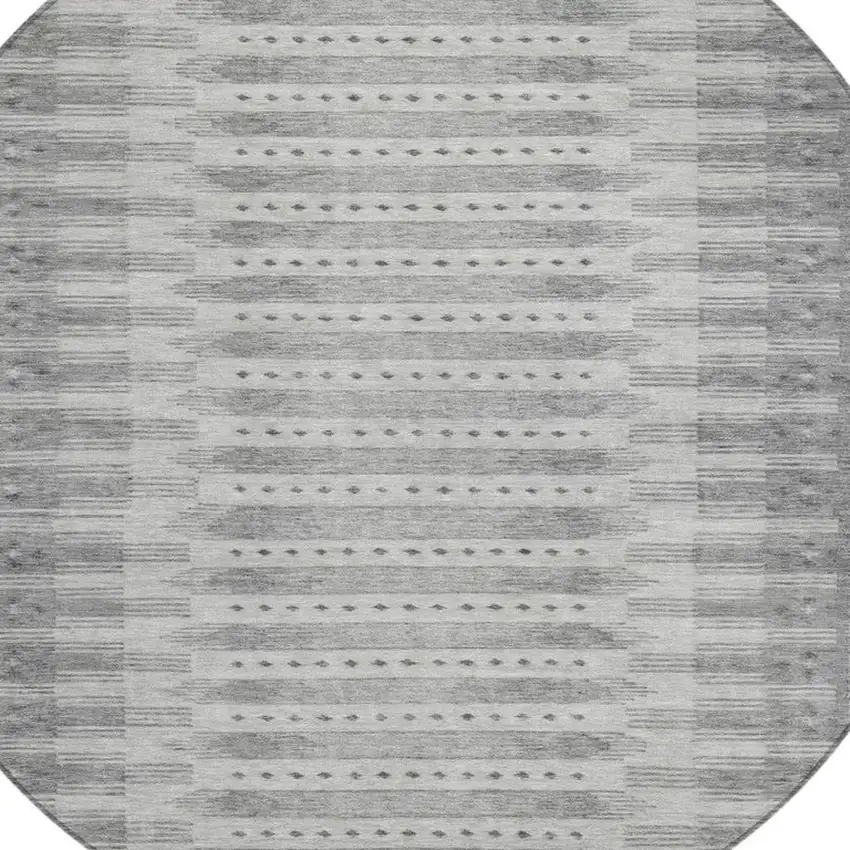 8' Gray And Silver Round Geometric Washable Indoor Outdoor Area Rug Photo 4