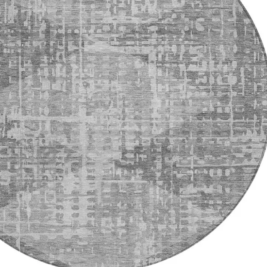 8' Gray And Silver Round Geometric Washable Indoor Outdoor Area Rug Photo 8