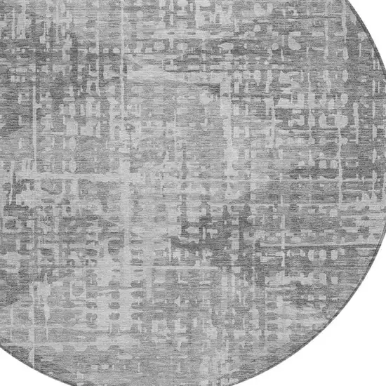 8' Gray And Silver Round Geometric Washable Indoor Outdoor Area Rug Photo 4