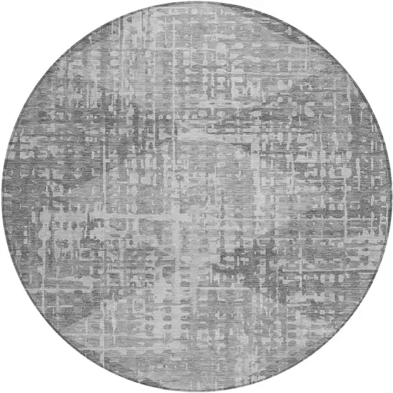 8' Gray And Silver Round Geometric Washable Indoor Outdoor Area Rug Photo 1