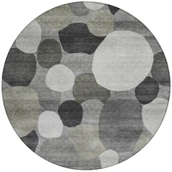 8' Gray And Silver Round Geometric Washable Indoor Outdoor Area Rug Photo 3