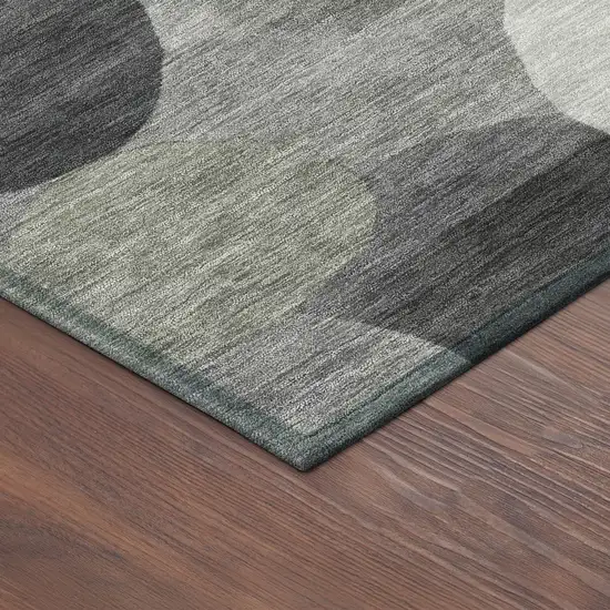 8' Gray And Silver Round Geometric Washable Indoor Outdoor Area Rug Photo 8