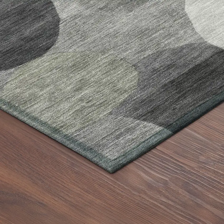 8' Gray And Silver Round Geometric Washable Indoor Outdoor Area Rug Photo 8