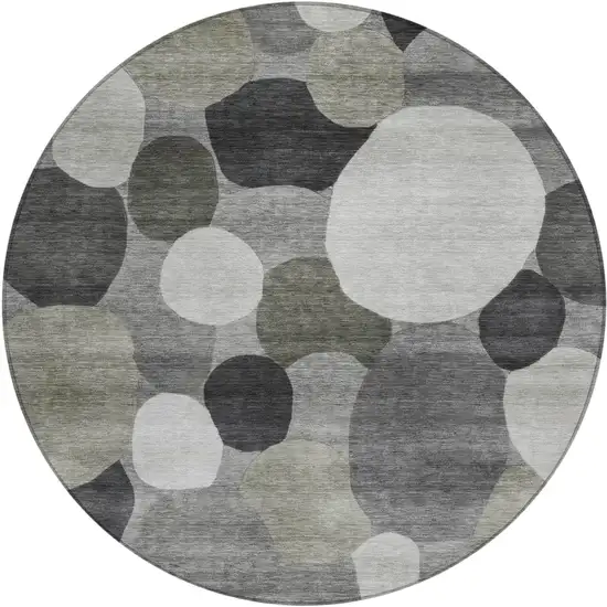 8' Gray And Silver Round Geometric Washable Indoor Outdoor Area Rug Photo 1