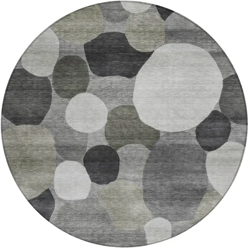 8' Gray And Silver Round Geometric Washable Indoor Outdoor Area Rug Photo 1