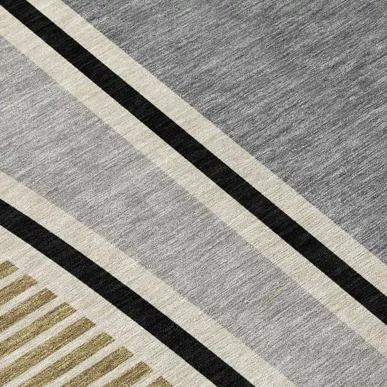 8' Gray And Silver Round Geometric Washable Indoor Outdoor Area Rug Photo 7
