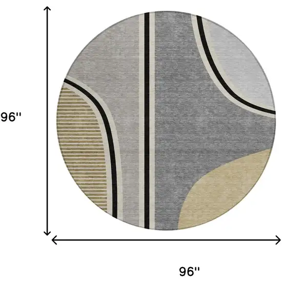 8' Gray And Silver Round Geometric Washable Indoor Outdoor Area Rug Photo 8