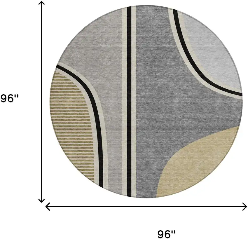 8' Gray And Silver Round Geometric Washable Indoor Outdoor Area Rug Photo 8