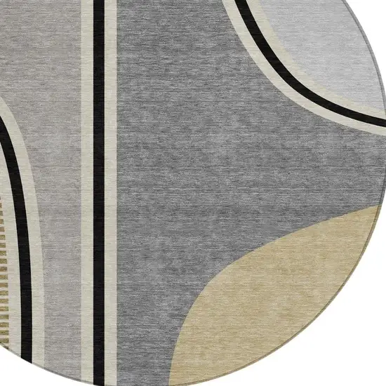 8' Gray And Silver Round Geometric Washable Indoor Outdoor Area Rug Photo 2
