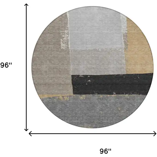 8' Gray And Silver Round Geometric Washable Indoor Outdoor Area Rug Photo 7
