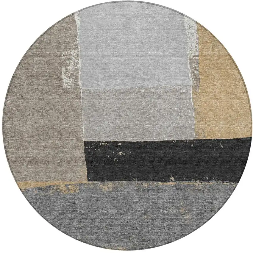 8' Gray And Silver Round Geometric Washable Indoor Outdoor Area Rug Photo 3