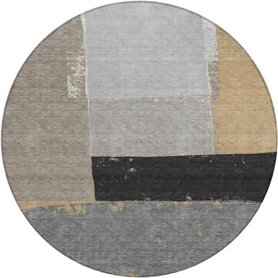 8' Gray And Silver Round Geometric Washable Indoor Outdoor Area Rug Photo 1