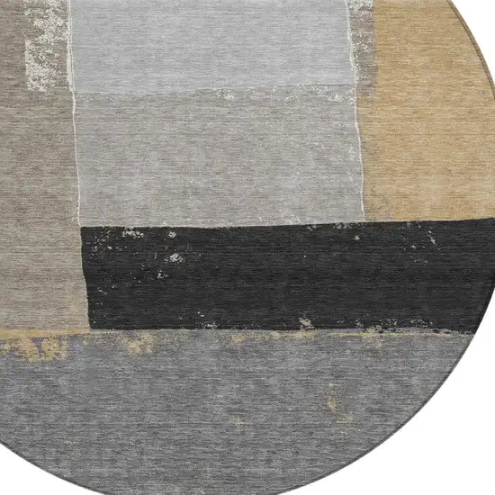 8' Gray And Silver Round Geometric Washable Indoor Outdoor Area Rug Photo 2