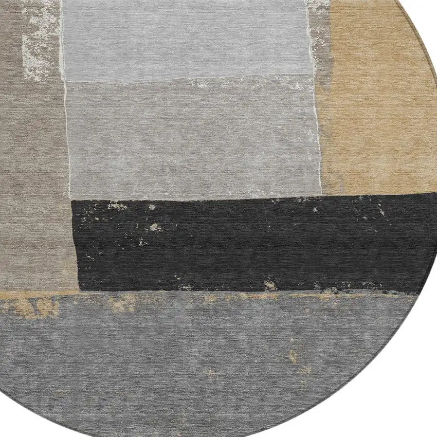 8' Gray And Silver Round Geometric Washable Indoor Outdoor Area Rug Photo 2