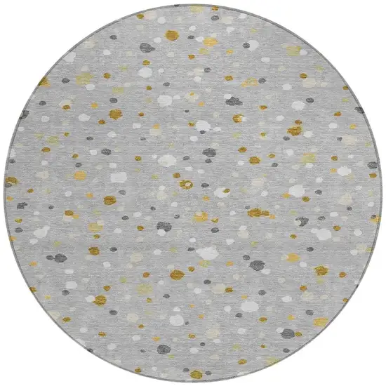 8' Gray And Silver Round Geometric Washable Indoor Outdoor Area Rug Photo 4