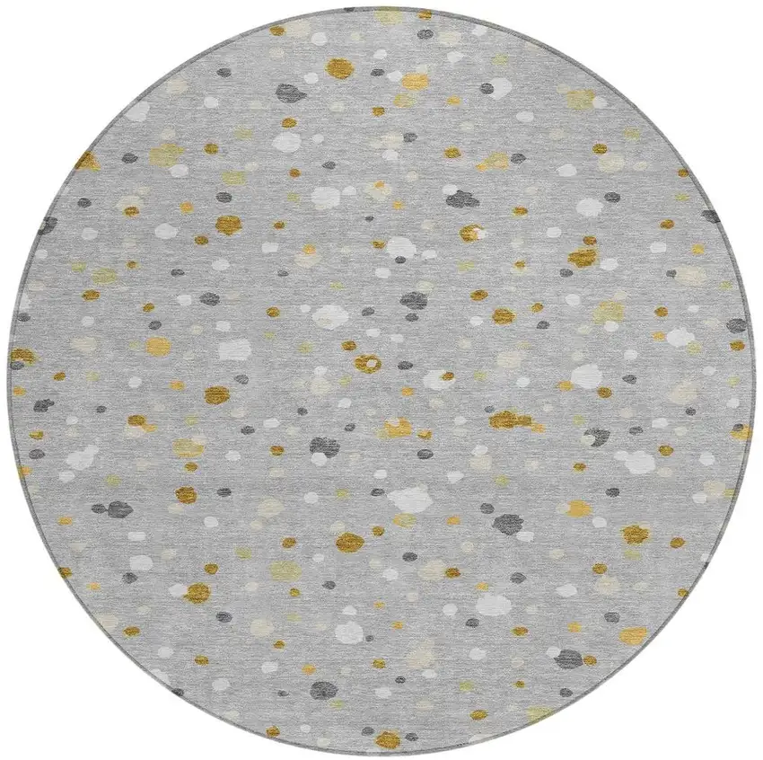 8' Gray And Silver Round Geometric Washable Indoor Outdoor Area Rug Photo 4