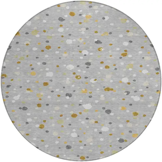 8' Gray And Silver Round Geometric Washable Indoor Outdoor Area Rug Photo 2