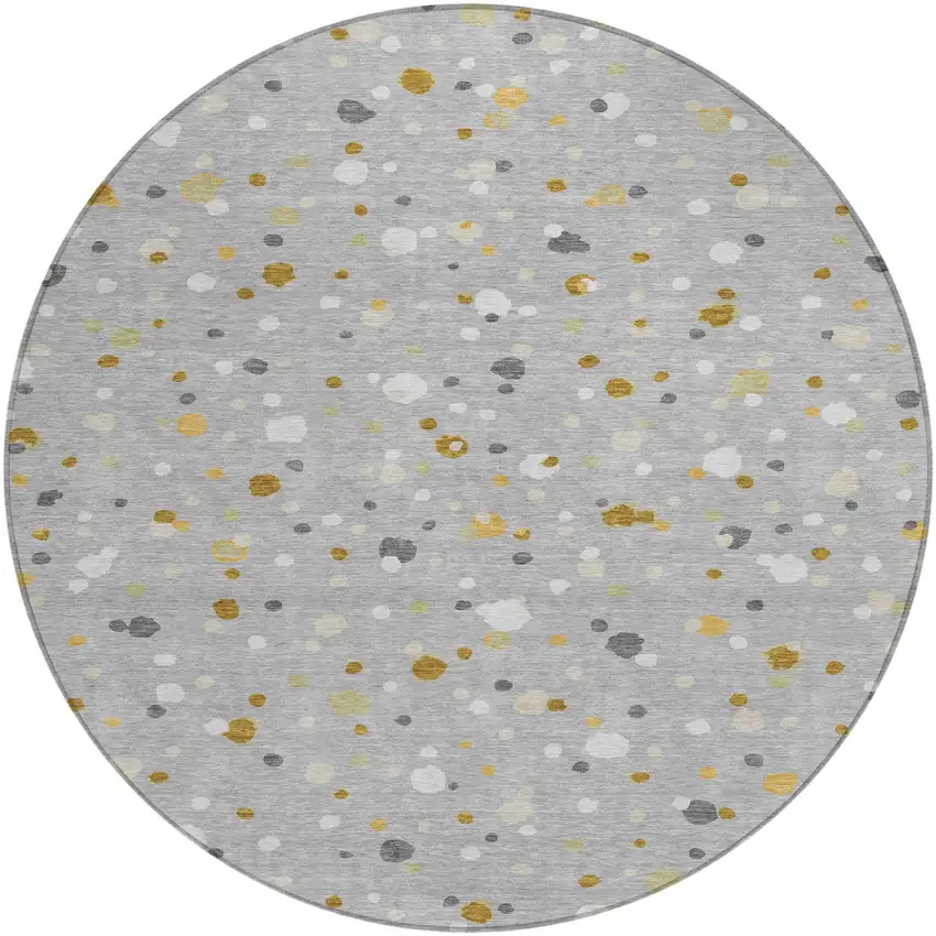 8' Gray And Silver Round Geometric Washable Indoor Outdoor Area Rug Photo 2