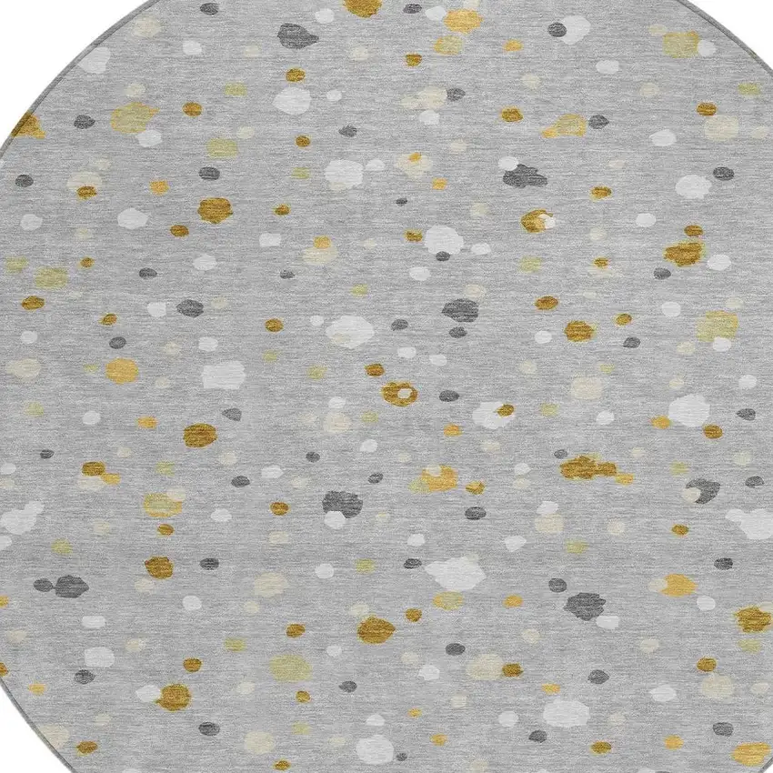 8' Gray And Silver Round Geometric Washable Indoor Outdoor Area Rug Photo 3
