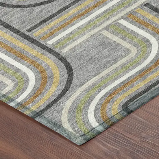 8' Gray And Silver Round Geometric Washable Indoor Outdoor Area Rug Photo 5