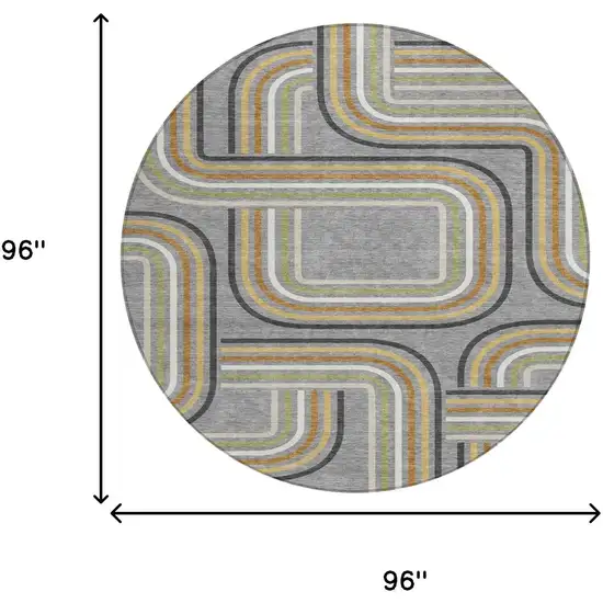 8' Gray And Silver Round Geometric Washable Indoor Outdoor Area Rug Photo 7
