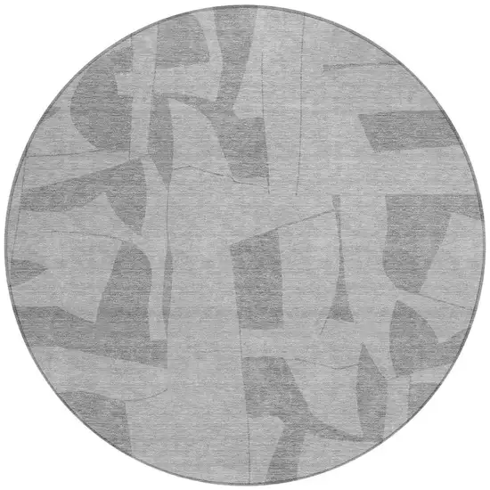 8' Gray And Silver Round Geometric Washable Indoor Outdoor Area Rug Photo 3