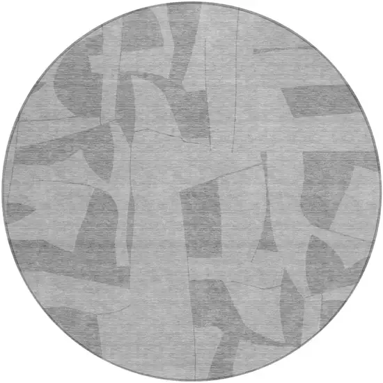 8' Gray And Silver Round Geometric Washable Indoor Outdoor Area Rug Photo 1