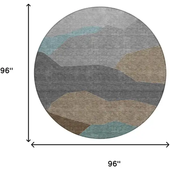 8' Gray And Silver Round Geometric Washable Indoor Outdoor Area Rug Photo 6