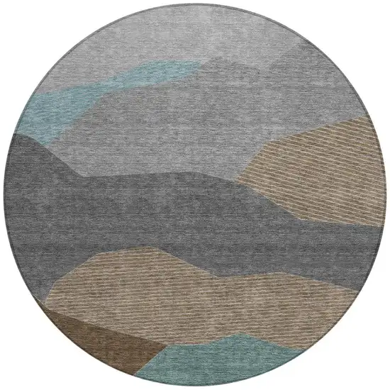 8' Gray And Silver Round Geometric Washable Indoor Outdoor Area Rug Photo 2