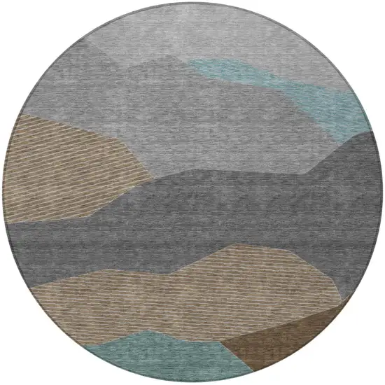8' Gray And Silver Round Geometric Washable Indoor Outdoor Area Rug Photo 3