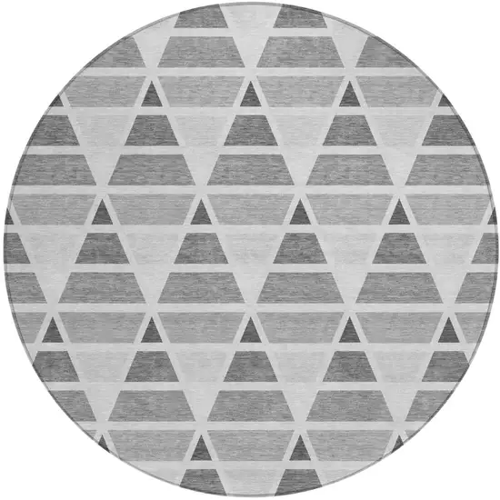 8' Gray And Silver Round Geometric Washable Indoor Outdoor Area Rug Photo 2