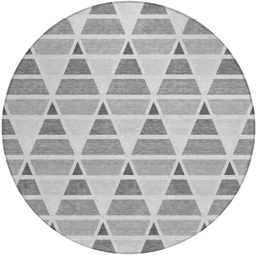 8' Gray And Silver Round Geometric Washable Indoor Outdoor Area Rug Photo 2