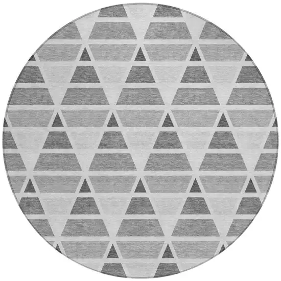 8' Gray And Silver Round Geometric Washable Indoor Outdoor Area Rug Photo 4