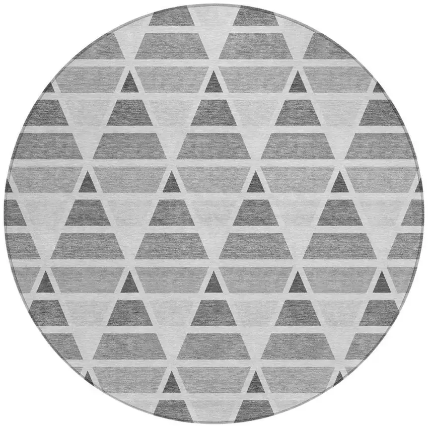 8' Gray And Silver Round Geometric Washable Indoor Outdoor Area Rug Photo 4