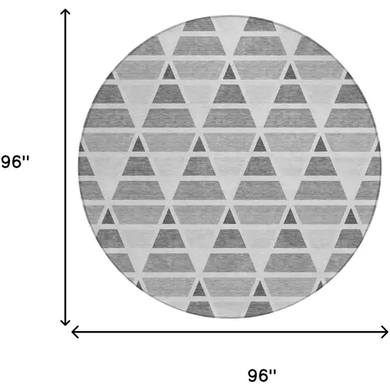8' Gray And Silver Round Geometric Washable Indoor Outdoor Area Rug Photo 7