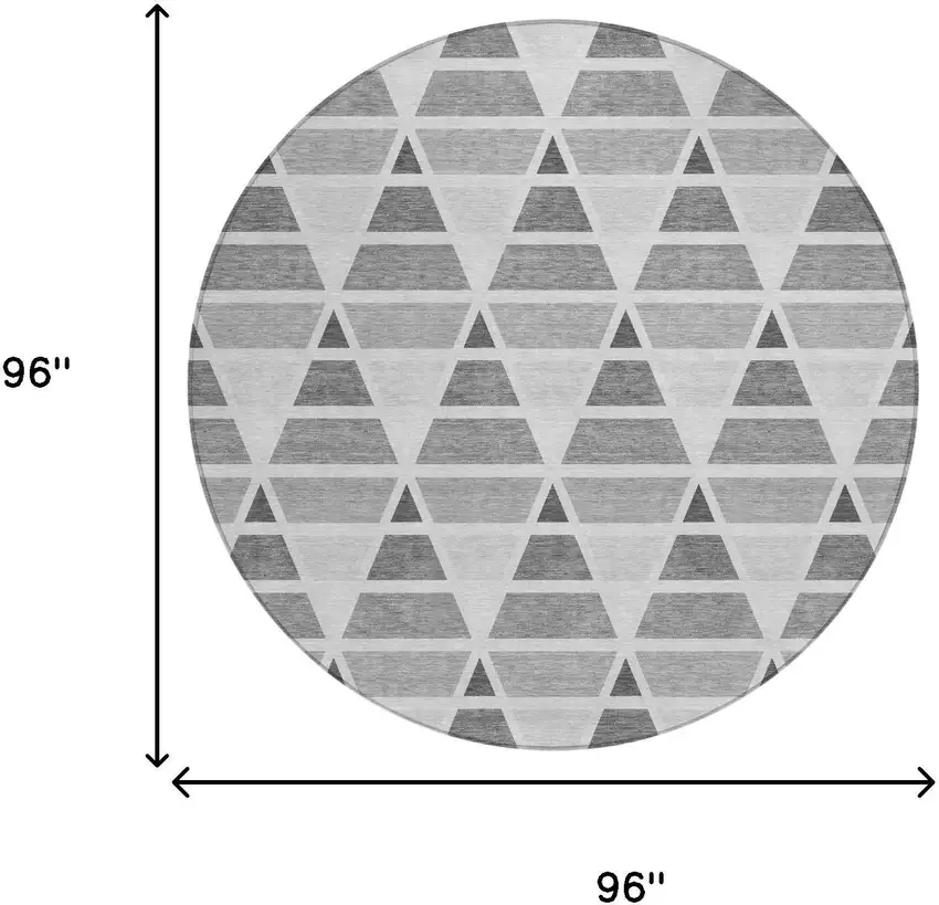 8' Gray And Silver Round Geometric Washable Indoor Outdoor Area Rug Photo 7