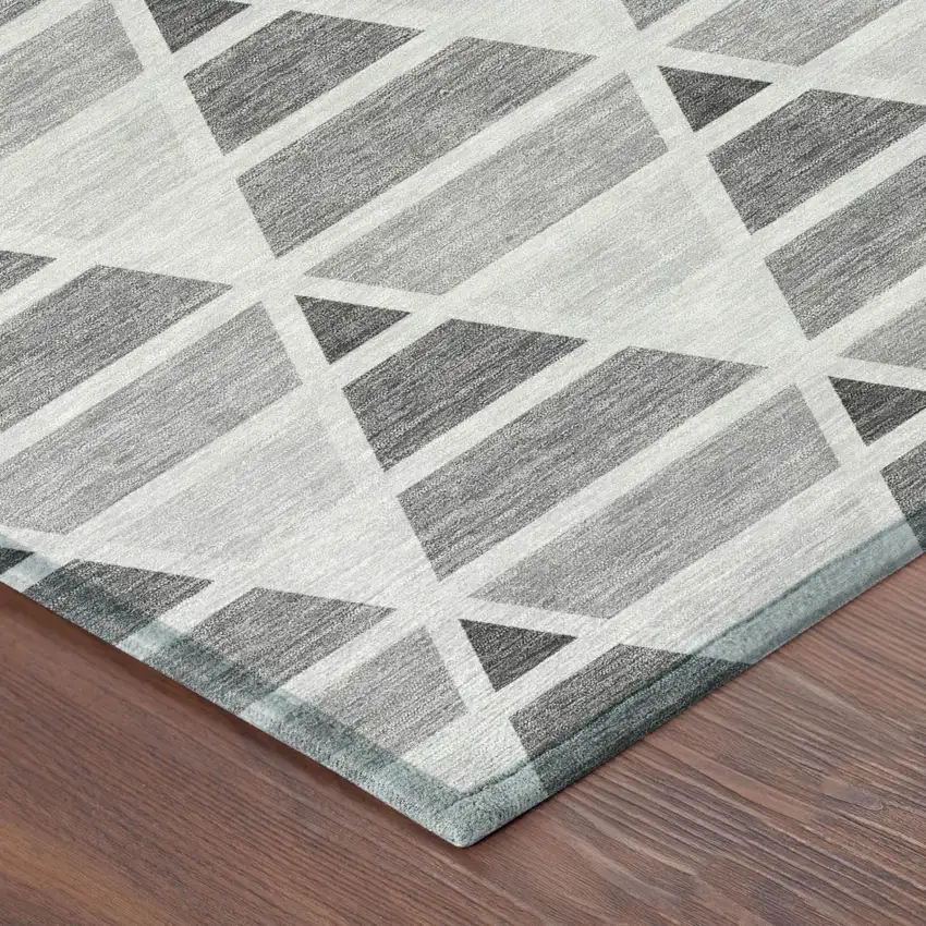 8' Gray And Silver Round Geometric Washable Indoor Outdoor Area Rug Photo 5