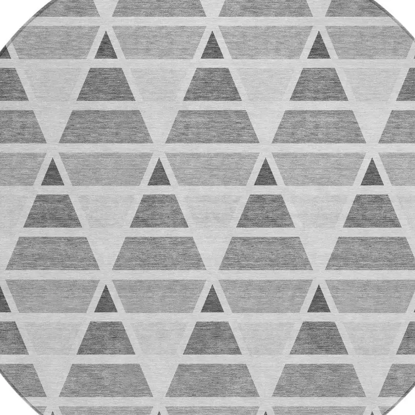 8' Gray And Silver Round Geometric Washable Indoor Outdoor Area Rug Photo 3