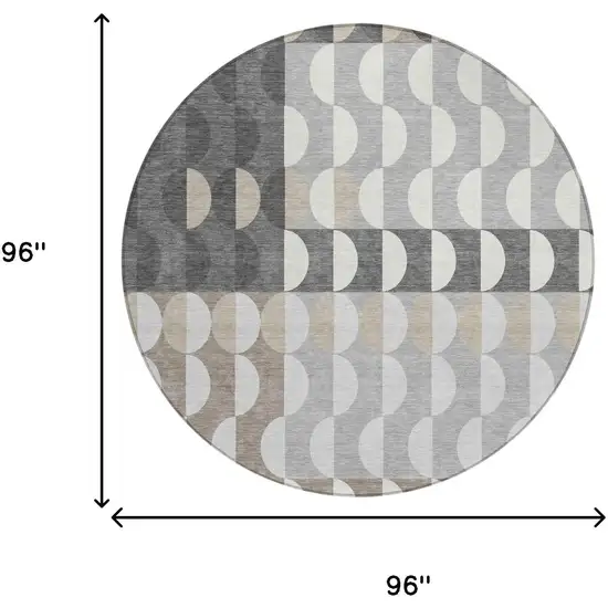 8' Gray And Silver Round Geometric Washable Indoor Outdoor Area Rug Photo 5