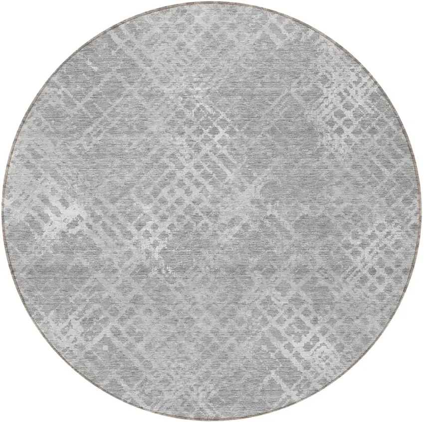 8' Gray And Silver Round Geometric Washable Indoor Outdoor Area Rug Photo 5