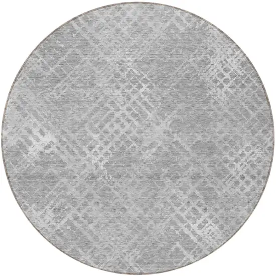 8' Gray And Silver Round Geometric Washable Indoor Outdoor Area Rug Photo 5