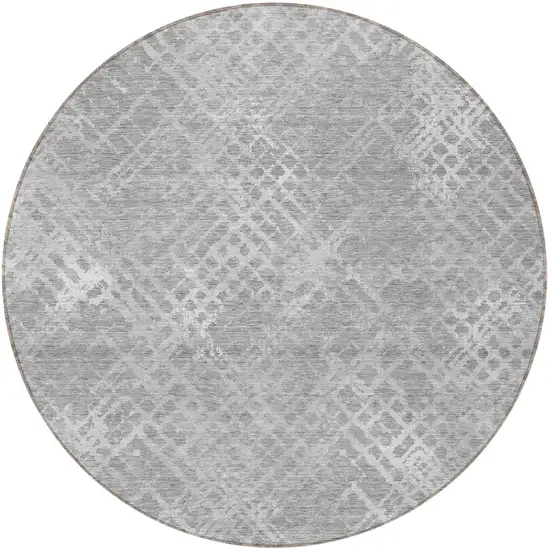 8' Gray And Silver Round Geometric Washable Indoor Outdoor Area Rug Photo 5