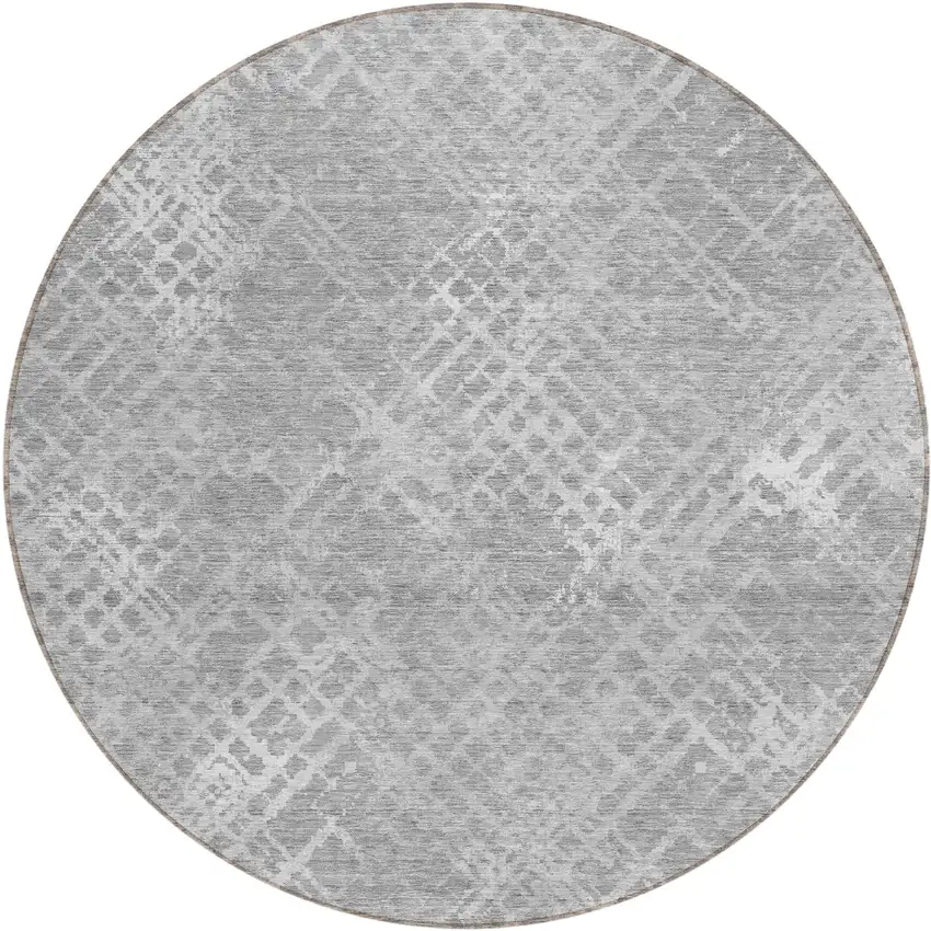 8' Gray And Silver Round Geometric Washable Indoor Outdoor Area Rug Photo 2